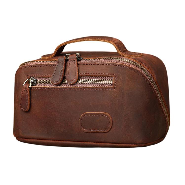 MASIWEI 3059 Vintage Leather Makeup Bag Large Capacity Toiletry Cosmetic Organizer Travel Pouch