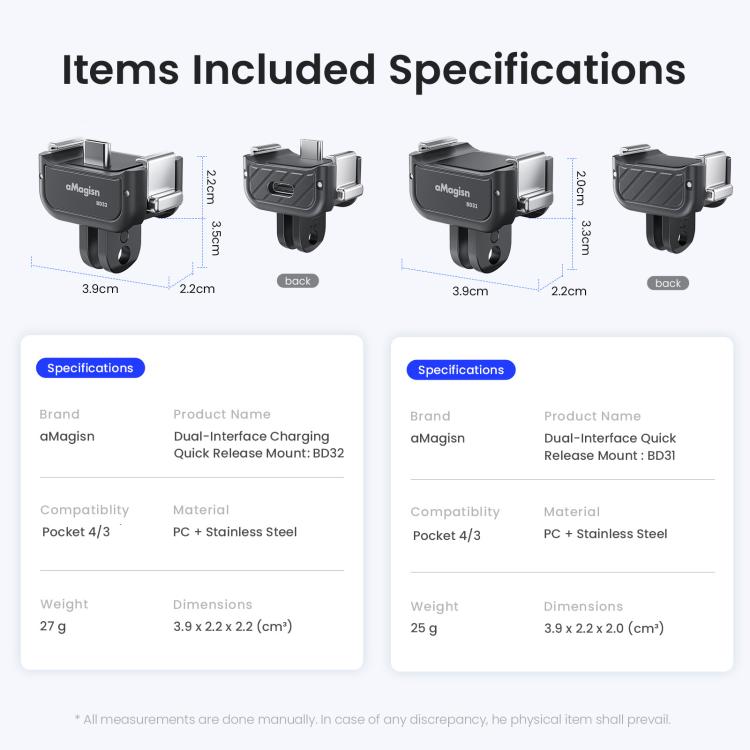 aMagisn Dual-Interface Quick Release Mount for DJI Pocket 4 / 3