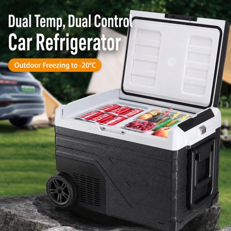 Portable Compressor Car Fridge Dual Temperature Control Vehicle Refrigerator With Wheels