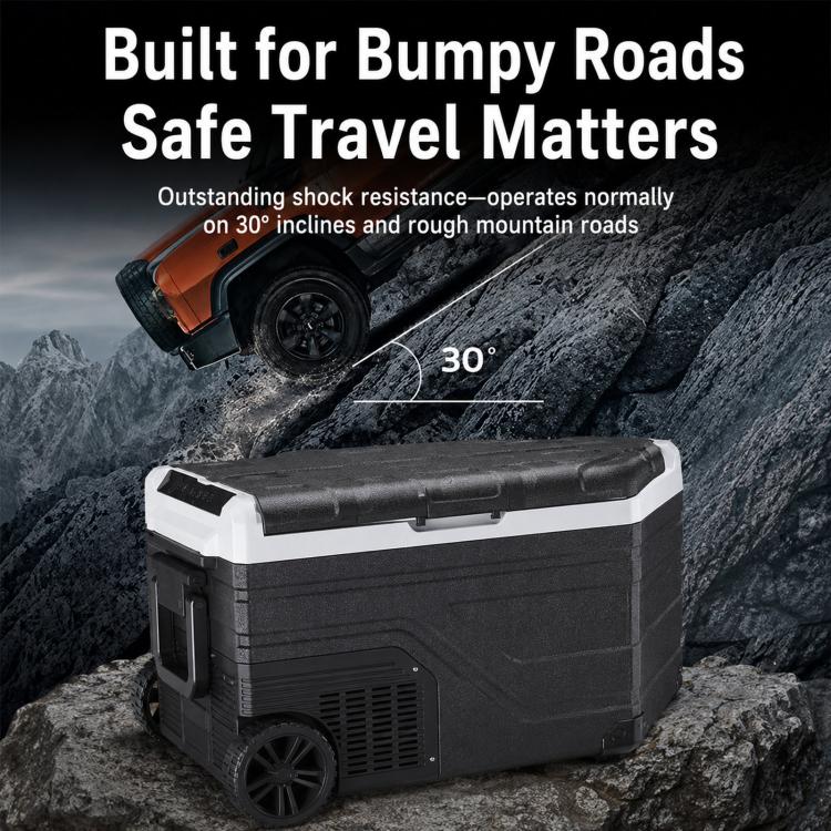 Portable Compressor Car Fridge Dual Temperature Control Vehicle Refrigerator With Wheels