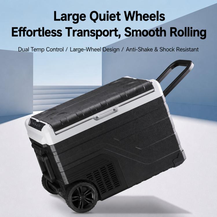 Portable Compressor Car Fridge Dual Temperature Control Vehicle Refrigerator With Wheels