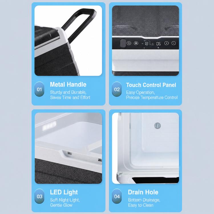 Portable Compressor Car Fridge Dual Temperature Control Vehicle Refrigerator With Wheels