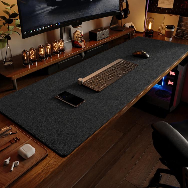 Linen Desk Pad Non Slip Rubber Keyboard Mouse Mat for Home Office Desktop Protector Stitched Edges — view 39