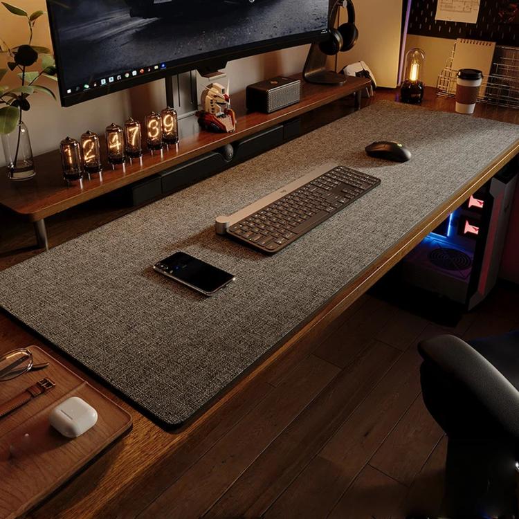 Linen Desk Pad Non Slip Rubber Keyboard Mouse Mat for Home Office Desktop Protector Stitched Edges — view 30