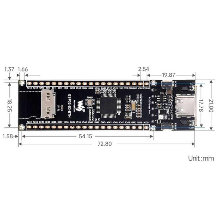 WAVESHARE ESP32-S3 ETH Development Board, 10/100Mbps RJ45 Ethernet Port, Wi-Fi & Bluetooth Support, 240MHz Dual Core Processor
