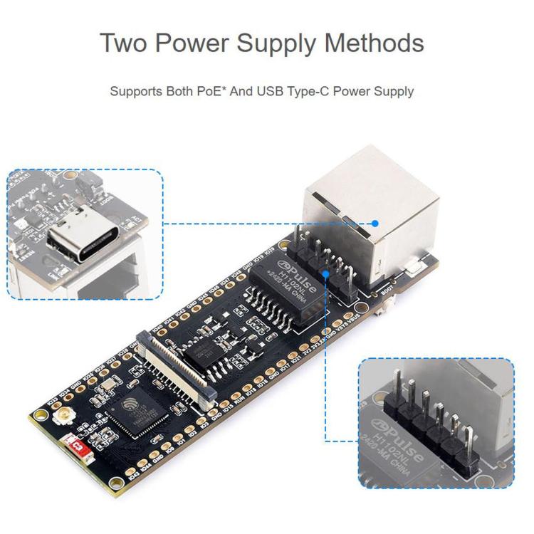 WAVESHARE ESP32-S3 ETH Development Board, 10/100Mbps RJ45 Ethernet Port, Wi-Fi & Bluetooth Support, 240MHz Dual Core Processor