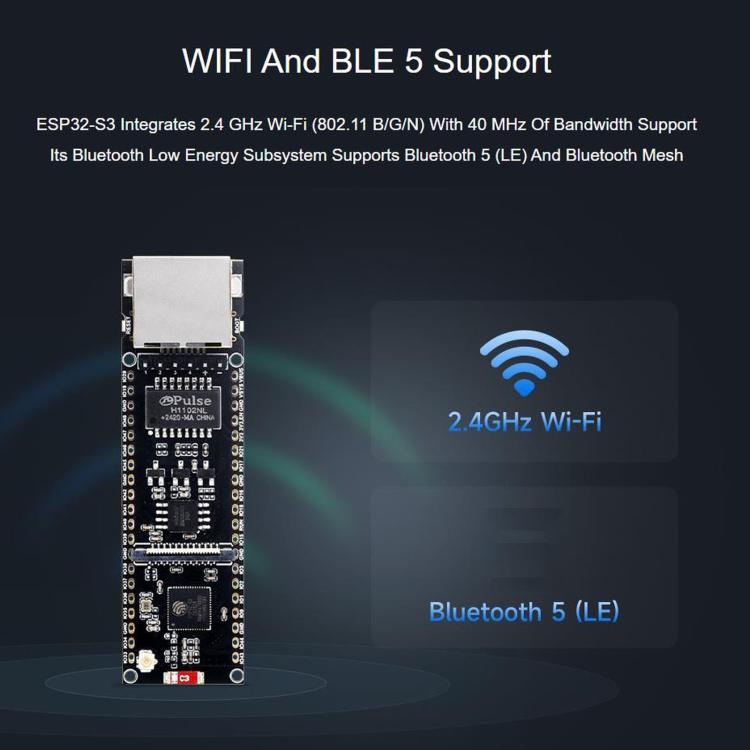 WAVESHARE ESP32-S3 ETH Development Board, 10/100Mbps RJ45 Ethernet Port, Wi-Fi & Bluetooth Support, 240MHz Dual Core Processor