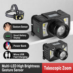E-SMARTER LED Headlamp With Motion Sensor Zoomable Powerful Headlight USB Rechargeable Head Flashlight — Large P50 2500mAh