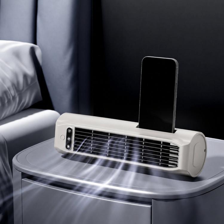 E7 Digital Display Desktop Tower Fan For Home Punch-Free Wall Mount & Table Fan With Phone Holder — White