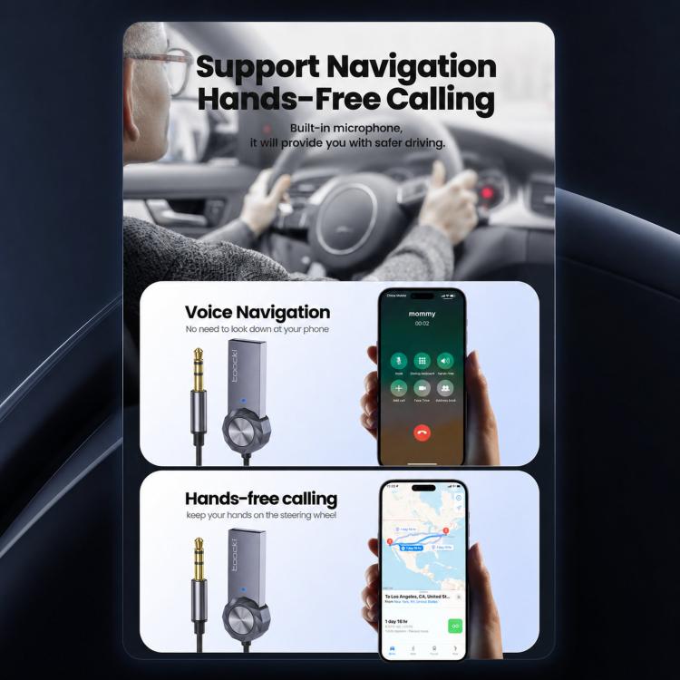 Toocki Bluetooth 5.4 Car AUX Adapter Coiled USB to 3.5mm Jack Wireless Audio Receiver with Mic — view 3