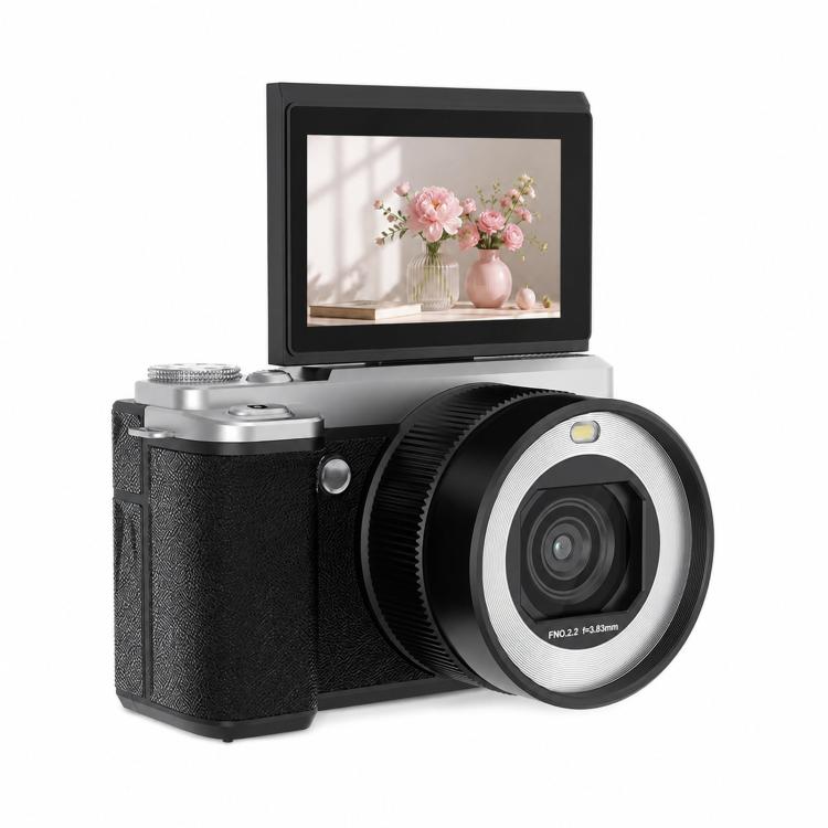 5K 18X Zoom Vlogging Camera With 180-Degree Flip Screen Dual Lens 80MP Digital Camera 32GB Card — Pink