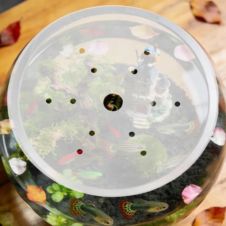 7.47-inch Clear Acrylic Round Fish Tank Lid Circular Aquarium Anti-Jumping Cover with Center Feeding Hole & Ventilation Pores