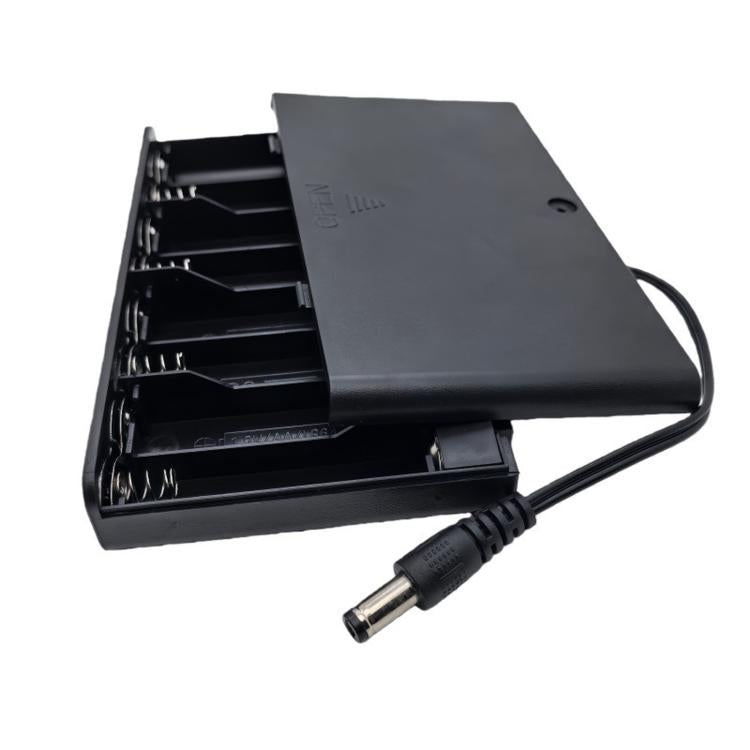 8 AA Battery Holder with Cover and ON/OFF Switch Flat 12V Battery Case with 5.5mm x 2.1mm DC Male Plug