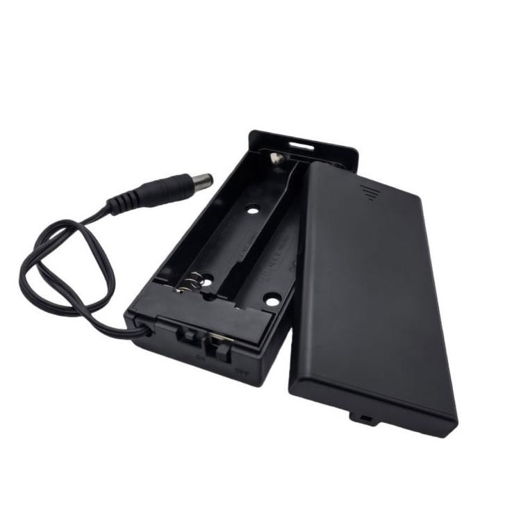 Battery Holder with Cover and Switch 7.4V Battery Case with 5.5mm x 2.1mm DC Male Plug, 2 Slot 18650