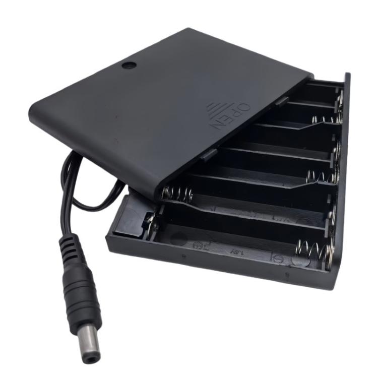 Battery Holder with Cover and ON/OFF Switch Double A Battery Case with 5.5mm x 2.1mm DC Male Plug, 6 AA 9V