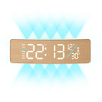 Curved Digital LED Wall Clock With RGB Ambient Backlight / Dual Alarms / Countdown Timer — Yellow Wood Grain