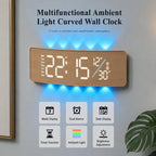 Curved Digital LED Wall Clock With RGB Ambient Backlight / Dual Alarms / Countdown Timer — view 9