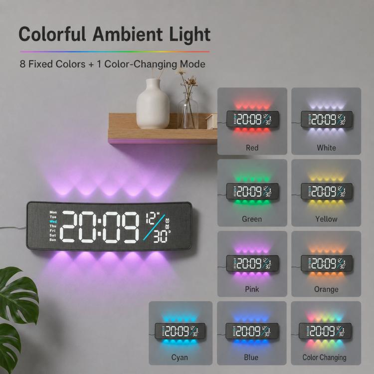 Curved Digital LED Wall Clock With RGB Ambient Backlight / Dual Alarms / Countdown Timer — view 11