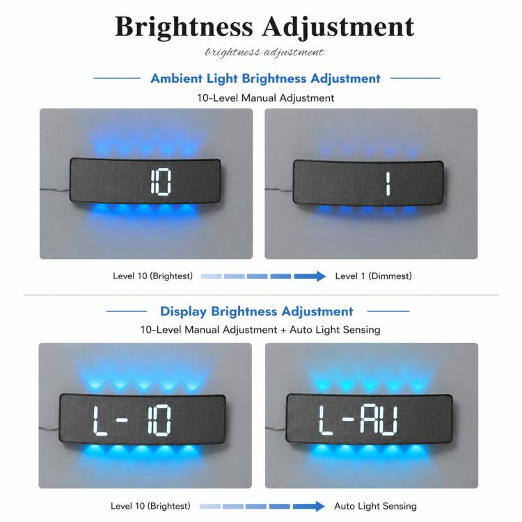 Curved Digital LED Wall Clock With RGB Ambient Backlight / Dual Alarms / Countdown Timer — view 14