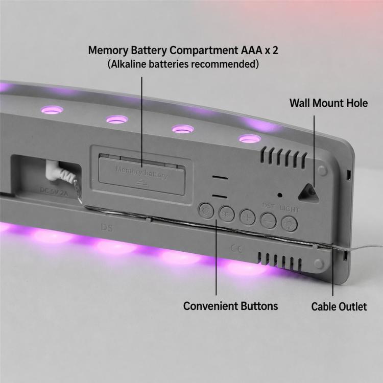 Curved Digital LED Wall Clock With RGB Ambient Backlight / Dual Alarms / Countdown Timer — view 15