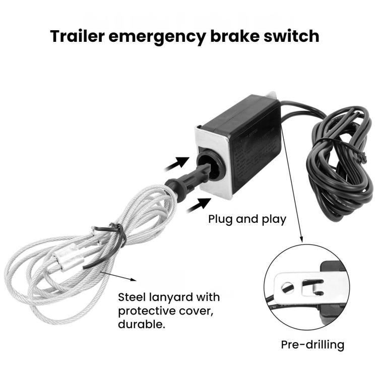 Trailer Emergency Brake Switch With Steel Lanyard 7-pin Trailer Plug Mounting Bracket