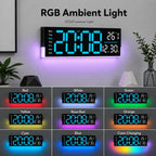 12.6 Inch LED Desk Clock Large Digital Wall Clock With RGB Ambient Light Temp / Date / Week / DST / Timer — view 12