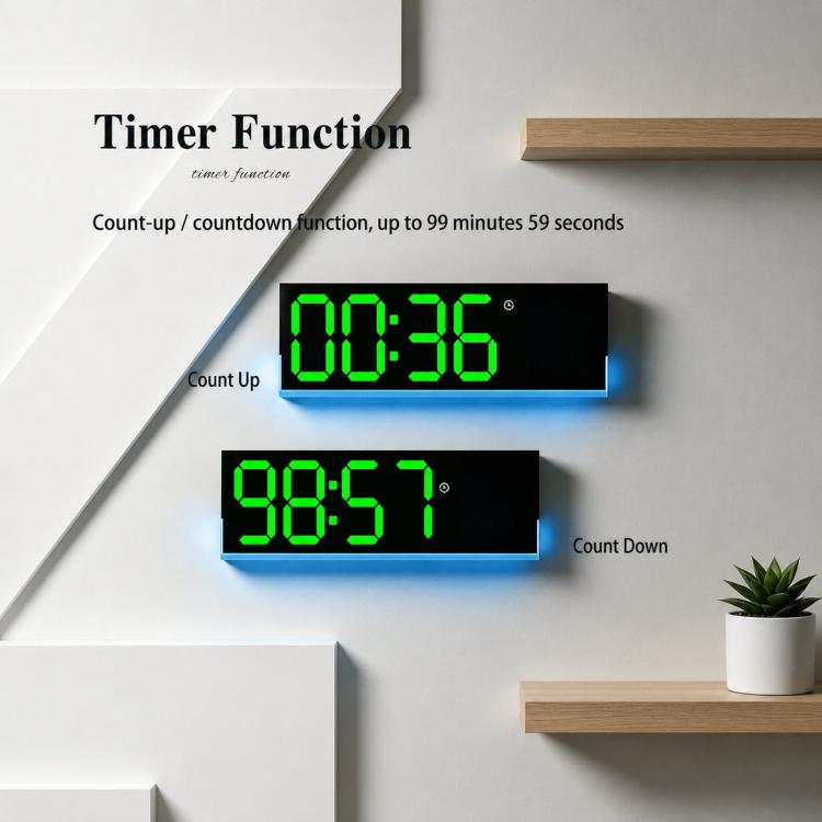 12.6 Inch LED Desk Clock Large Digital Wall Clock With RGB Ambient Light Temp / Date / Week / DST / Timer — view 14