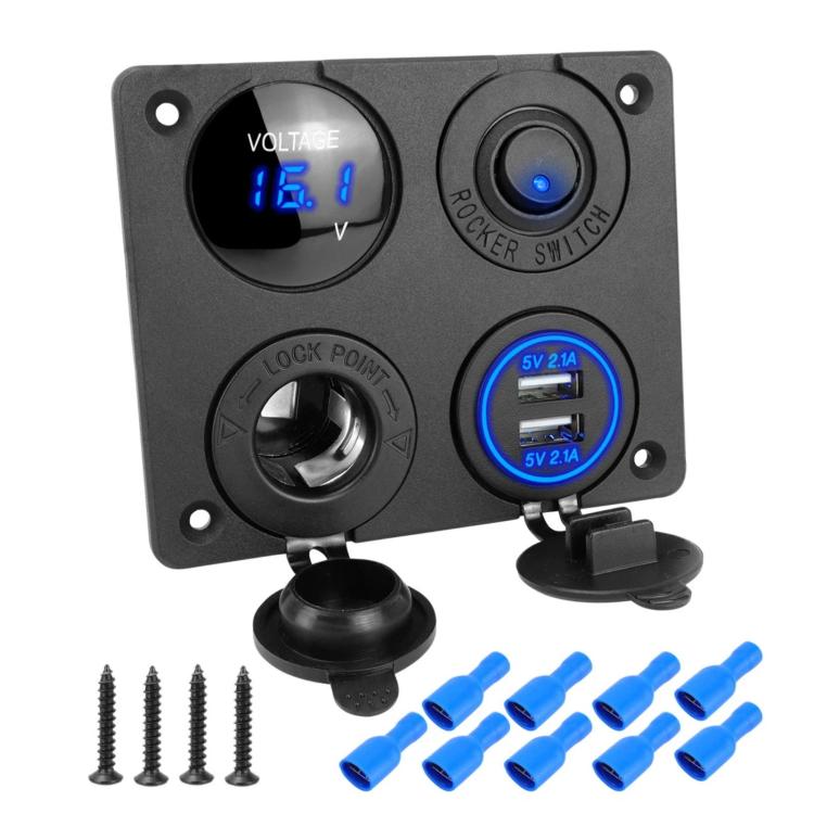 Cigarette Lighter Voltmeter 4.2A Dual USB Car Four-hole Panel Switch