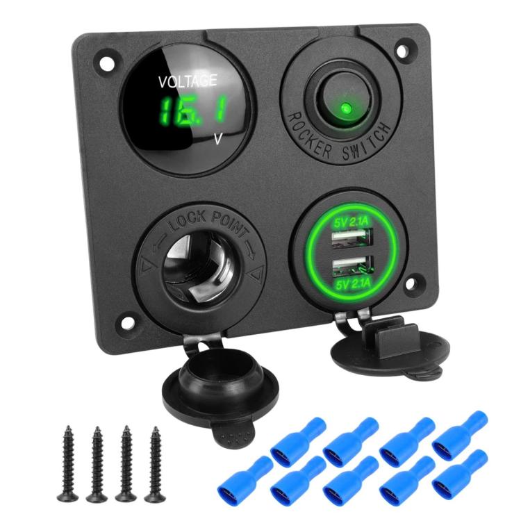 Cigarette Lighter Voltmeter 4.2A Dual USB Car Four-hole Panel Switch — Blue Wireless