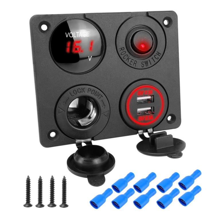 Cigarette Lighter Voltmeter 4.2A Dual USB Car Four-hole Panel Switch — Green Wireless
