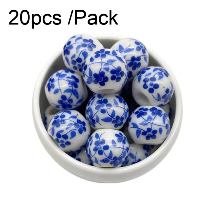20 PCS/Pack Orchid Blue White Porcelain Beads DIY Handmade Bracelet Jewelry Woven Loose Beads — Diameter 8mm Hole 3mm