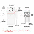 2 In 1 Wireless Door Window Alarm With Remote Control 130dB Magnetic Sensor For Home Security 4 Modes