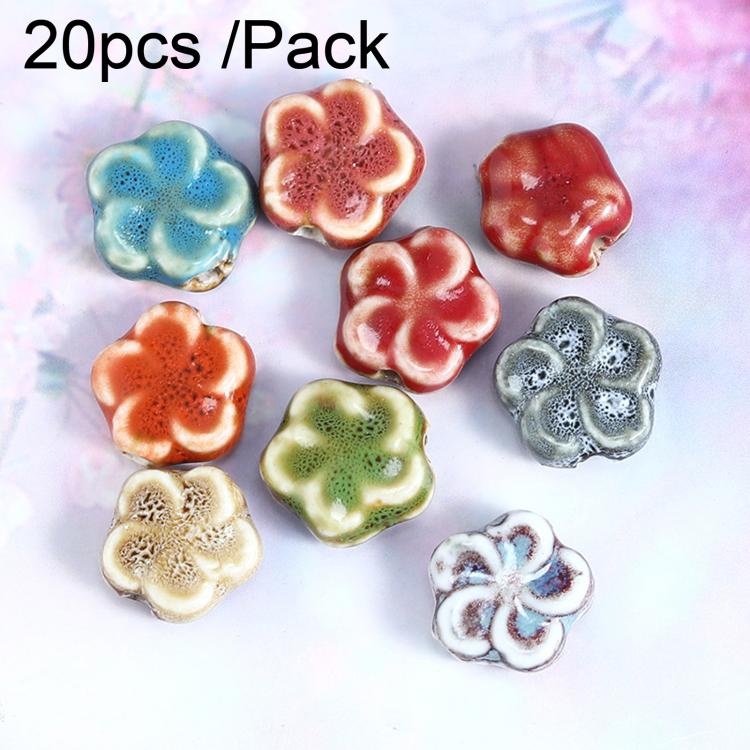 20 PCS/Pack Kiln-Fired Ceramic Beads Flat Flower DIY Jewelry Beads