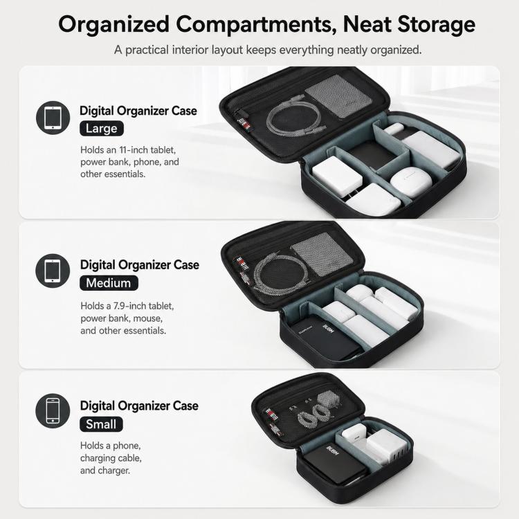 BUBM DRS 3-Piece Set Electronic Organizer Travel Cable Bag Waterproof Accessories Case