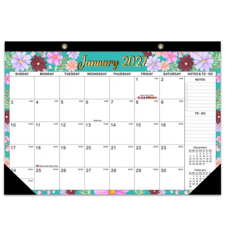 18 Months Jan 2027 - Jun 2028 Desk Calendar 17inch x 12inch Large Monthly Wall Calendar — Black Classic