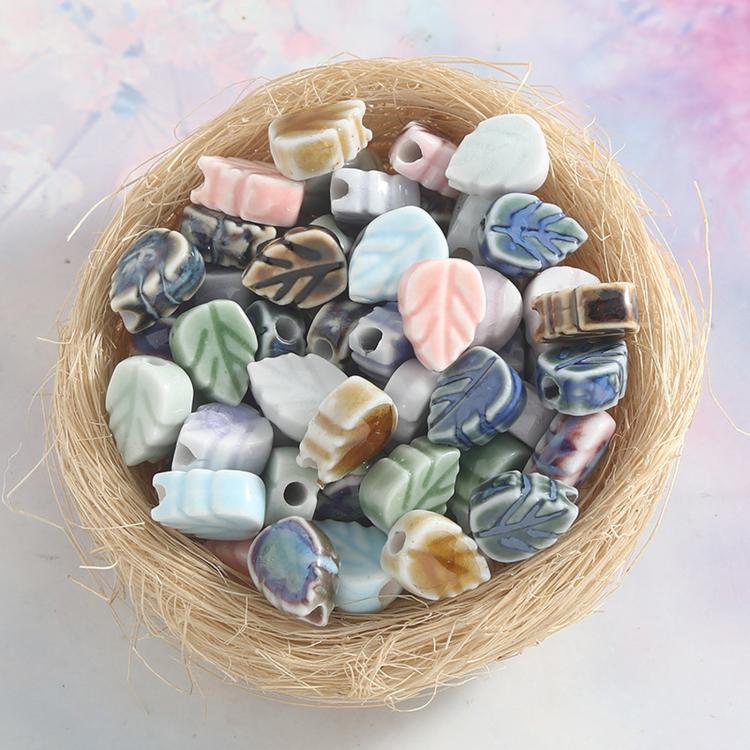 20 PCS/Pack Leaf-Shaped Ceramic Loose Bead Bracelet DIY Clothing Accessory