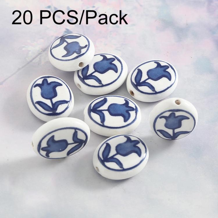 20 PCS/Pack Hand-painted Floral Ceramic Loose Beads Straight Hole Flat Pieces DIY Bracelet Material — Lotus