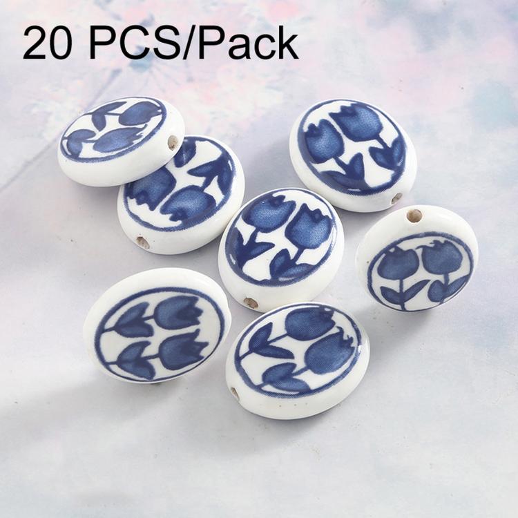 20 PCS/Pack Hand-painted Floral Ceramic Loose Beads Straight Hole Flat Pieces DIY Bracelet Material — Rose