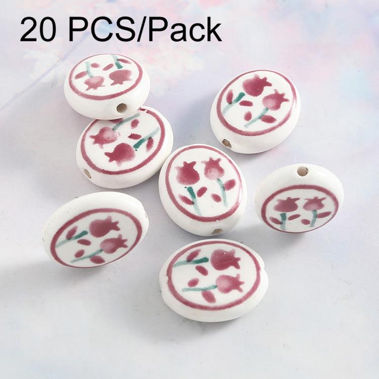 20 PCS/Pack Hand-painted Floral Ceramic Loose Beads Straight Hole Flat Pieces DIY Bracelet Material — Blue