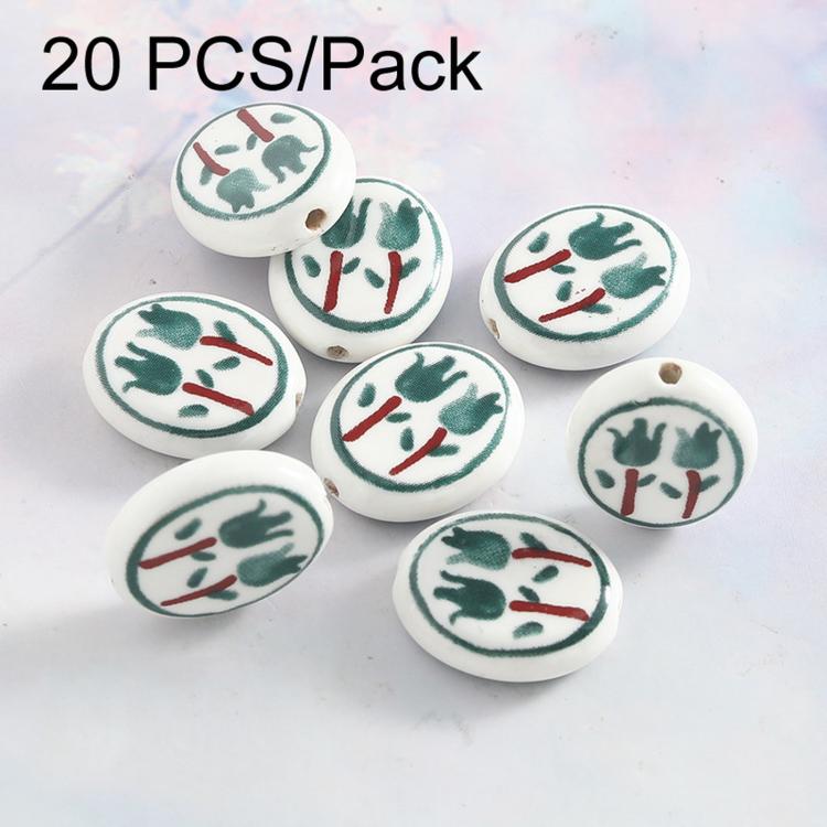 20 PCS/Pack Hand-painted Floral Ceramic Loose Beads Straight Hole Flat Pieces DIY Bracelet Material — Yellow