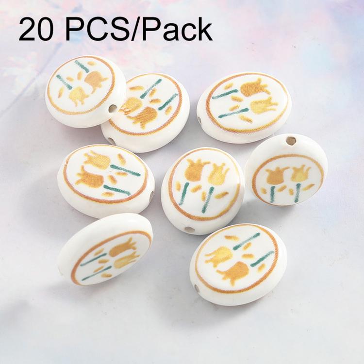 20 PCS/Pack Hand-painted Floral Ceramic Loose Beads Straight Hole Flat Pieces DIY Bracelet Material — Green