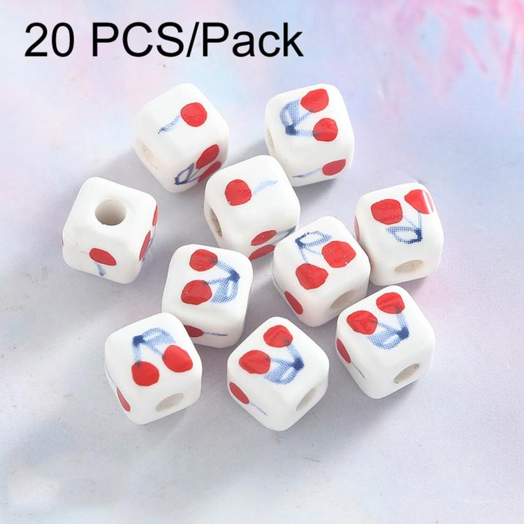 20 PCS/Pack Cherry Large-hole Square Ceramic Loose Bead Bracelet Accessory DIY Material