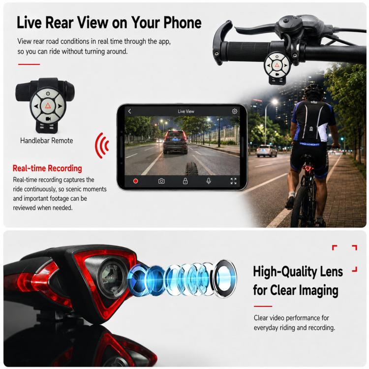 Smart Bike Camera Tail Light With Remote Control, WiFi Bicycle Dash Cam, Turn Signals & G-Sensor — view 8