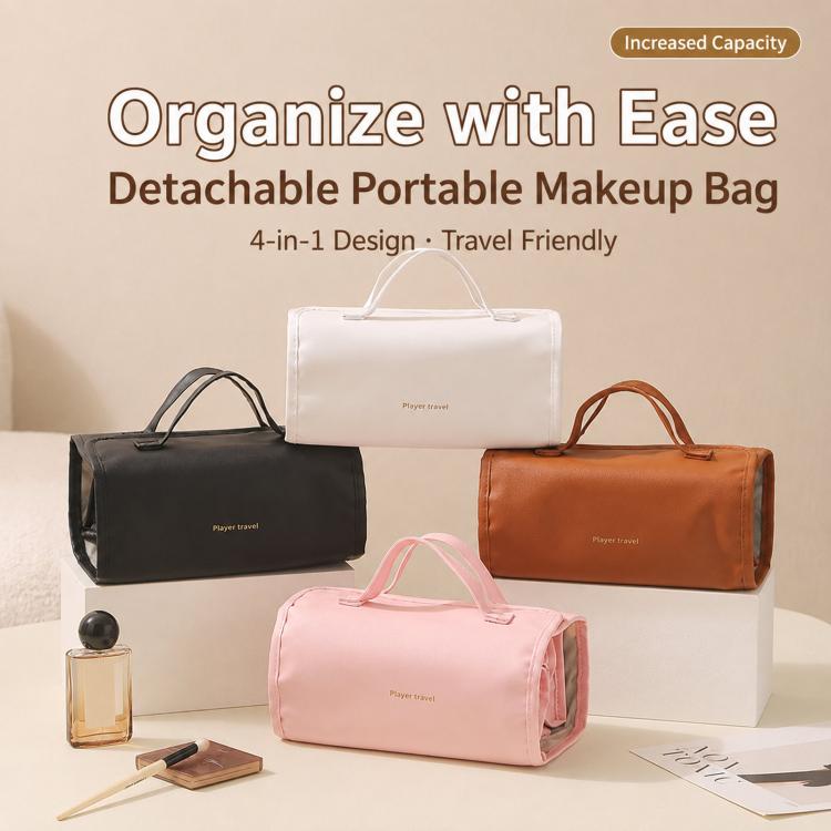 4 In 1 Roll Up Makeup Bag Detachable Clear Toiletry Organizer Waterproof Cosmetic Travel Case — Khaki