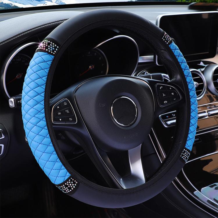 Bling Rhinestone Leather Steering Wheel Cover For Women Quilted Car Steering Wheel Wrap Protector — Red
