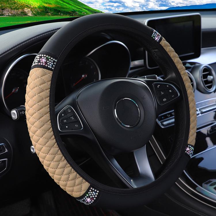 Bling Rhinestone Leather Steering Wheel Cover For Women Quilted Car Steering Wheel Wrap Protector — Green