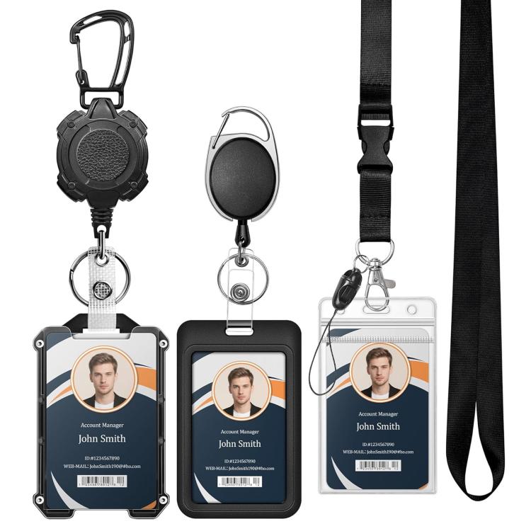 Retractable Badge Reel Set with Lanyard ID Card Holder Metal Badge Clip for Office Nurse Outdoor