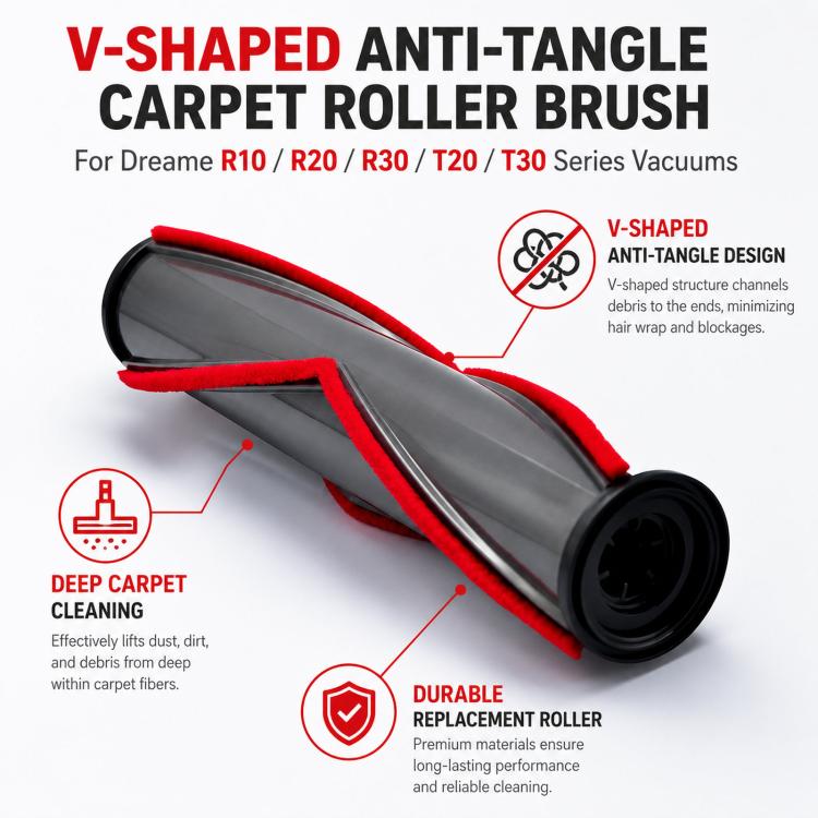 V-Shaped Anti-Tangle Carpet Roller Brush For Dreame R10 / R20 / R30 / T20 / T30 Series Vacuums — Z4
