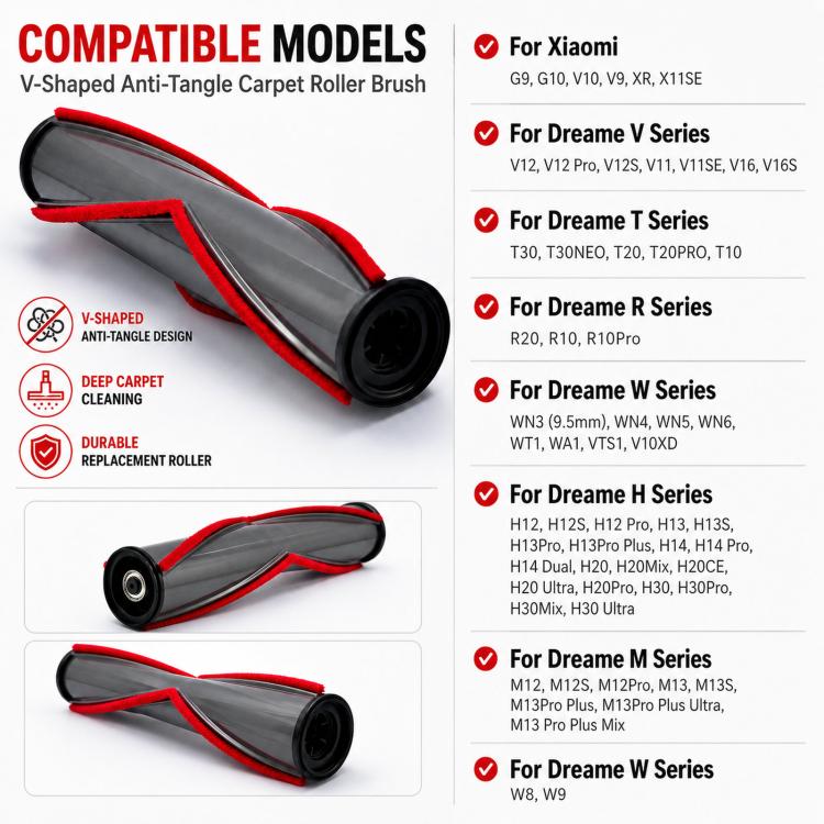 V-Shaped Anti-Tangle Carpet Roller Brush For Dreame R10 / R20 / R30 / T20 / T30 Series Vacuums — view 4