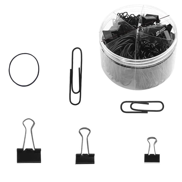 Binder Clips Office Document Paper Ticket Clips Rubber Band Set — Black 240pcs /Set